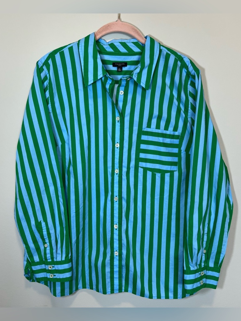 Talbots Women’s Green Blue Striped Button Up Shirt XLP